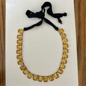 Vintage Signed J. Crew Gold Tone Multi Stone Square Yellow Rhinestone Necklace